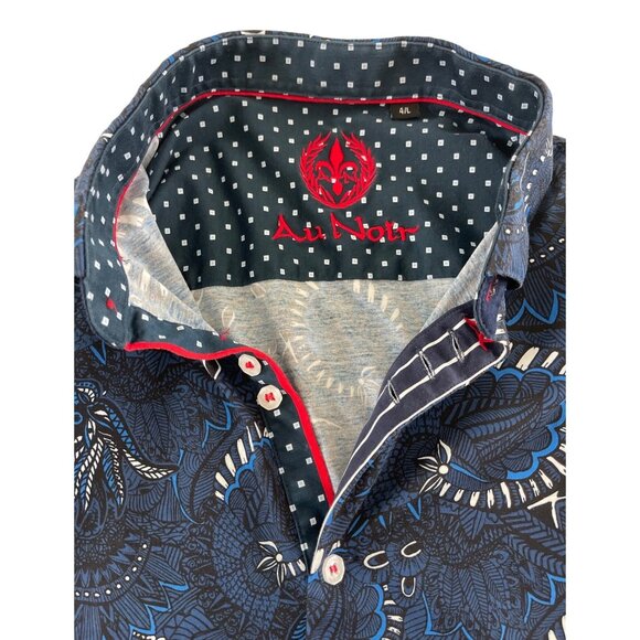 Au Noir Short Sleeve Stretch Espinoza Navy Button Front Size 4/L Classic $178 - Picture 12 of 13